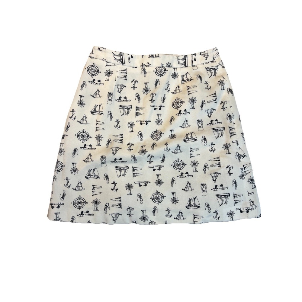 Brooks Brothers Skirt 10 White Black Nautical Wool Coastal Academia Nantucket - Picture 2 of 7